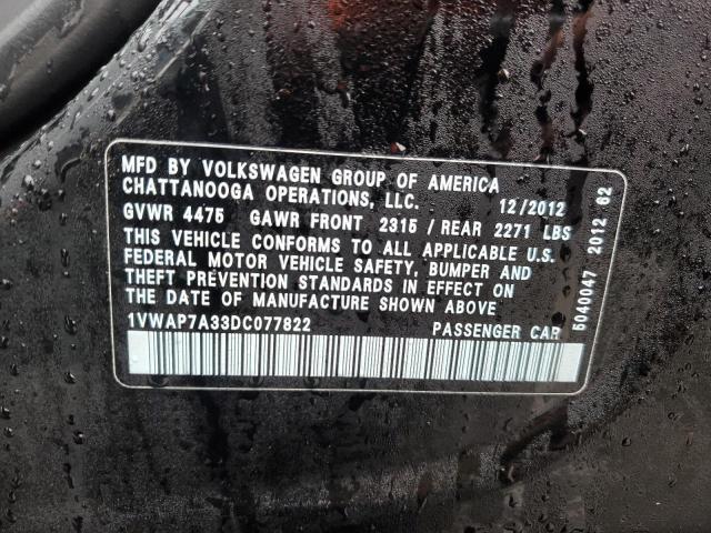 1VWAP7A33DC077822 - 2013 VOLKSWAGEN PASSAT S BLACK photo 12