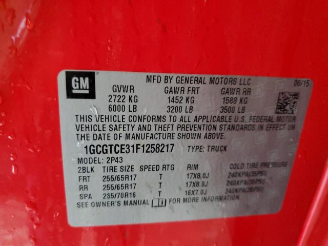 1GCGTCE31F1258217 - 2015 CHEVROLET COLORADO Z71 RED photo 12