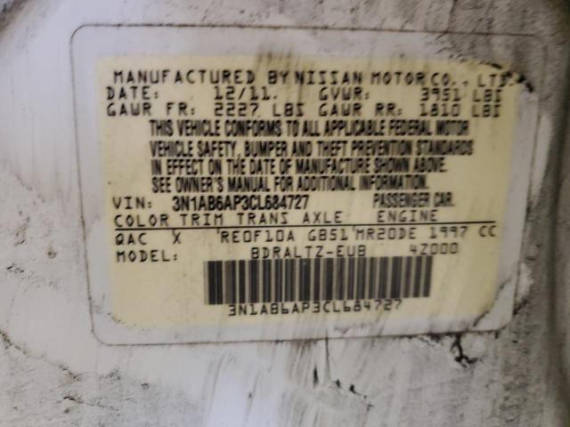 3N1AB6AP3CL684727 - 2012 NISSAN SENTRA 2.0 WHITE photo 12