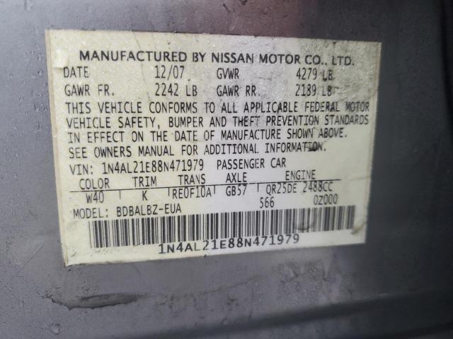 1N4AL21E88N471979 - 2008 NISSAN ALTIMA 2.5 GRAY photo 12