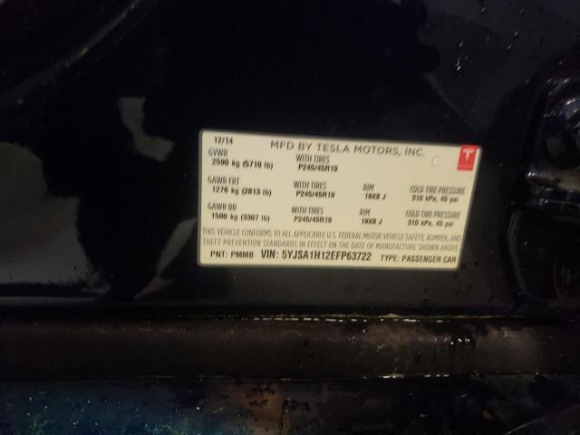 5YJSA1H12EFP63722 - 2014 TESLA MODEL S Կապույտ լուսանկար 10