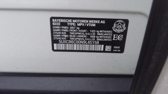 5UXCR6C00N9L45158 - 2022 BMW X5 XDRIVE40I WHITE photo 9