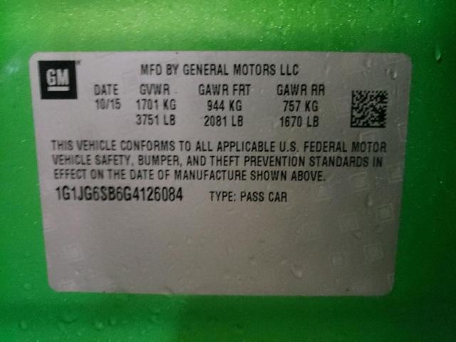 1G1JG6SB6G4126084 - 2016 CHEVROLET SONIC RS GREEN photo 12