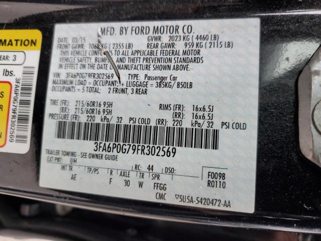 3FA6P0G79FR302569 - 2015 FORD FUSION S BLACK photo 12