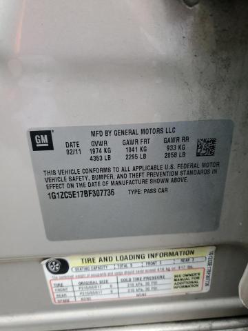 1G1ZC5E17BF307736 - 2011 CHEVROLET MALIBU 1LT 奶油色 照片 12