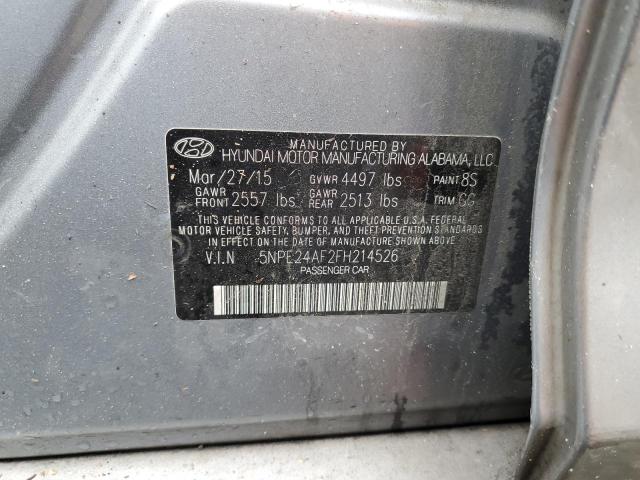 5NPE24AF2FH214526 - 2015 HYUNDAI SONATA SE GRAY photo 12