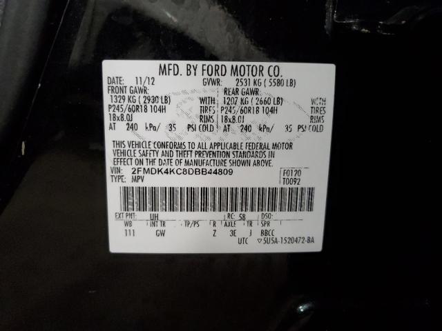 2FMDK4KC8DBB44809 - 2013 FORD EDGE LIMITED BLACK photo 13