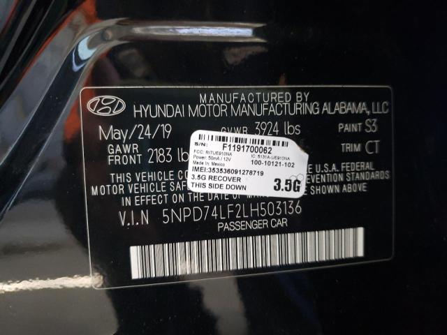 5NPD74LF2LH503136 - 2020 HYUNDAI ELANTRA SE BLACK photo 10