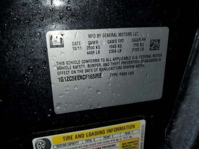 1G1ZC5E0XCF183065 - 2012 CHEVROLET MALIBU 1LT Қара фото 12