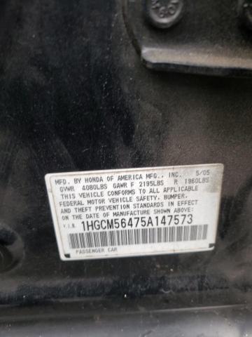 1HGCM56475A147573 - 2005 HONDA ACCORD LX BLACK photo 12