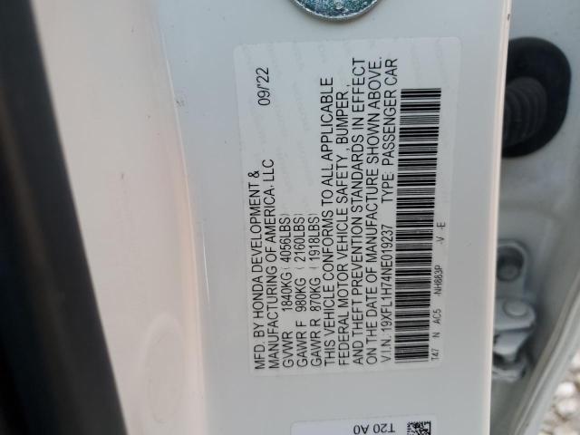 19XFL1H74NE019237 - 2022 HONDA CIVIC EXL Ağ foto 13