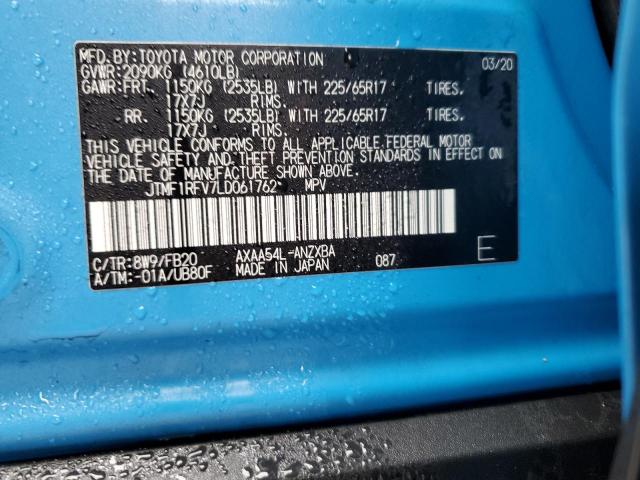 JTMF1RFV7LD061762 - 2020 TOYOTA RAV4 LE BLUE photo 12