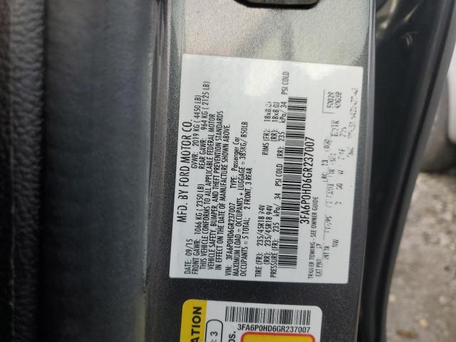 3FA6P0HD6GR237007 - 2016 FORD FUSION SE GRAY photo 12