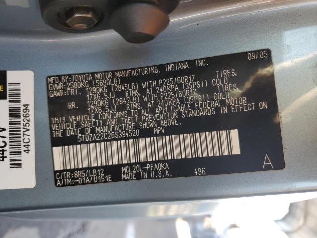 5TDZA22C26S394520 - 2006 TOYOTA SIENNA XLE BLUE photo 13