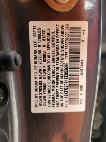 19XFB2F91EE053696 - 2014 HONDA CIVIC EXL გრაფიტი ფოტო 12