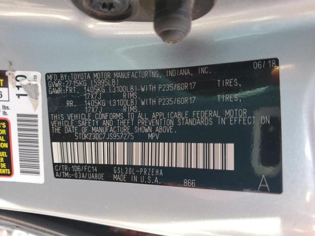 5TDKZ3DC7JS957275 - 2018 TOYOTA SIENNA LE SILVER photo 13