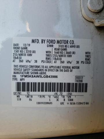 1FM5K8AW5LGB43986 - 2020 FORD EXPLORER POLICE INTERCEPTOR 白色 照片 14