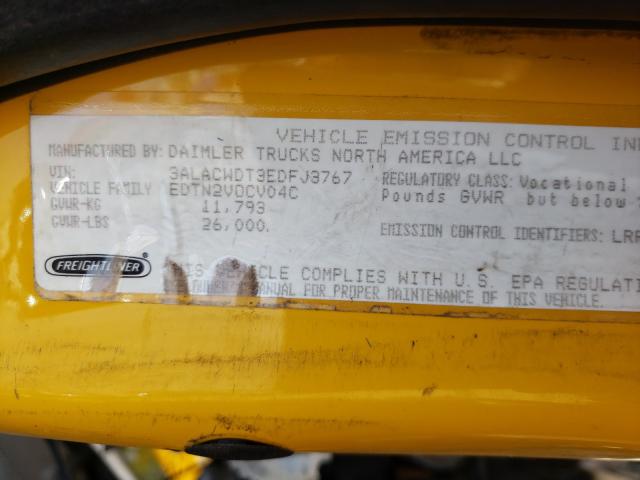 3ALACWDT3EDFJ3767 - 2014 FREIGHTLINER M2 106 MEDIUM DUTY YELLOW photo 10