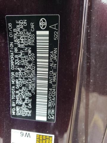 JTKDE167580271959 - 2008 TOYOTA SCION TC 勃艮第红 照片 12