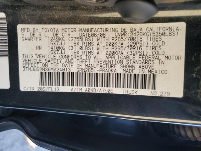 3TMJU62N36M024013 - 2006 TOYOTA TACOMA DOUBLE CAB PRERUNNER BLACK photo 12