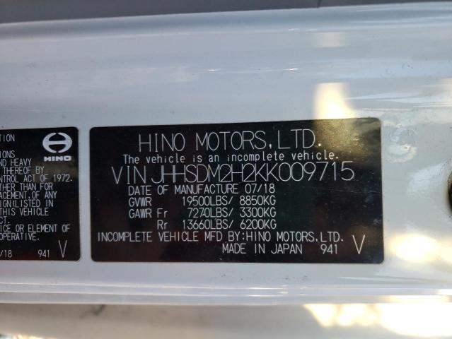 JHHSDM2H2KK009715 - 2019 HINO 195 WHITE photo 13