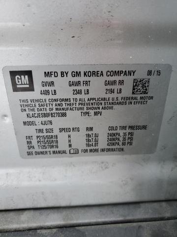 KL4CJESB0FB270388 - 2015 BUICK ENCORE SILVER photo 12