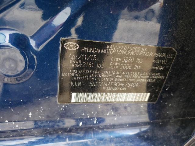 5NPDH4AE9GH675404 - 2016 HYUNDAI ELANTRA SE BLUE photo 12