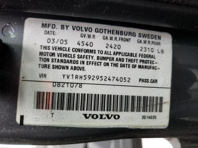 YV1RH592952474052 - 2005 VOLVO S60 2.5T GRAY photo 12