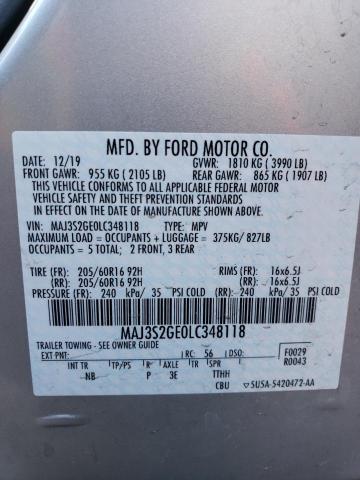 MAJ3S2GE0LC348118 - 2020 FORD ECOSPORT SE SILVER photo 14