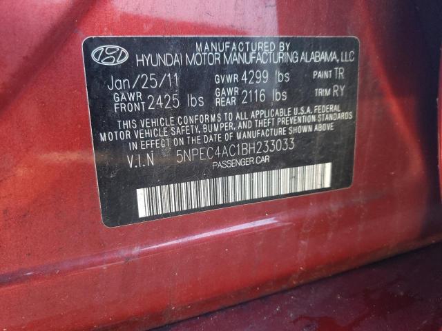 5NPEC4AC1BH233033 - 2011 HYUNDAI SONATA SE RED photo 12