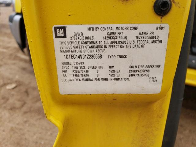 1GTEC14V01Z236668 - 2001 GMC NEW SIERRA C1500 YELLOW photo 12