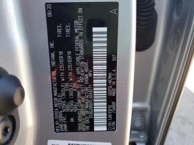 5TDGZRBH7LS049211 - 2020 TOYOTA HIGHLANDER XLE Gümüş foto 10