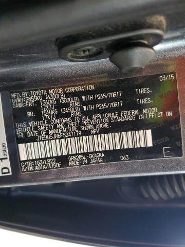 JTEBU5JR6F5247179 - 2015 TOYOTA 4RUNNER SR5 GRAY photo 12