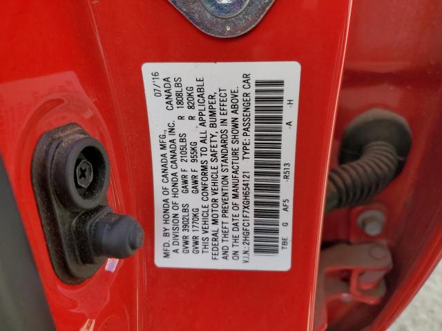 2HGFC1F7XGH654121 - 2016 HONDA CIVIC EXL RED photo 12