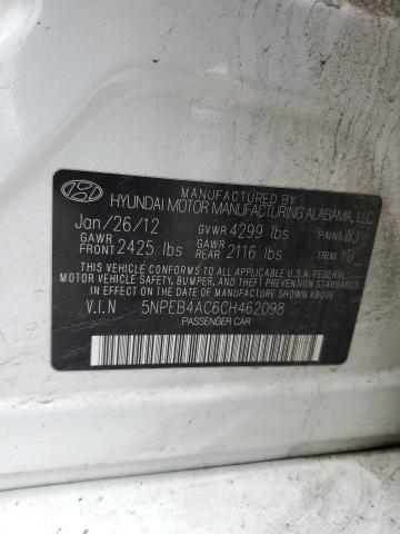 5NPEB4AC6CH462098 - 2012 HYUNDAI SONATA GLS WHITE photo 12