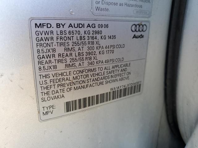 WA1AY74L97D043811 - 2007 AUDI Q7 3.6 QUATTRO SILVER photo 12