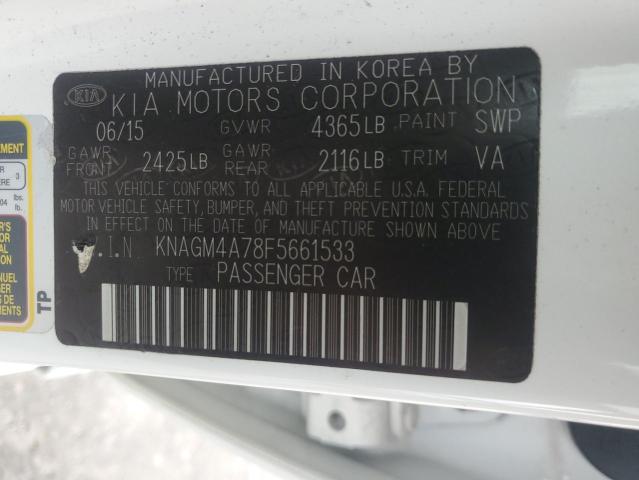 KNAGM4A78F5661533 - 2015 KIA OPTIMA LX WHITE photo 12