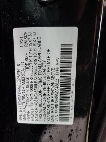 5FNRL6H99NB048822 - 2022 HONDA ODYSSEY ELITE BLACK photo 12