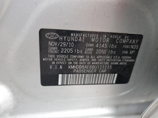 KMHDB8AE6BU111115 - 2011 HYUNDAI ELANTRA TO GLS SILVER photo 12