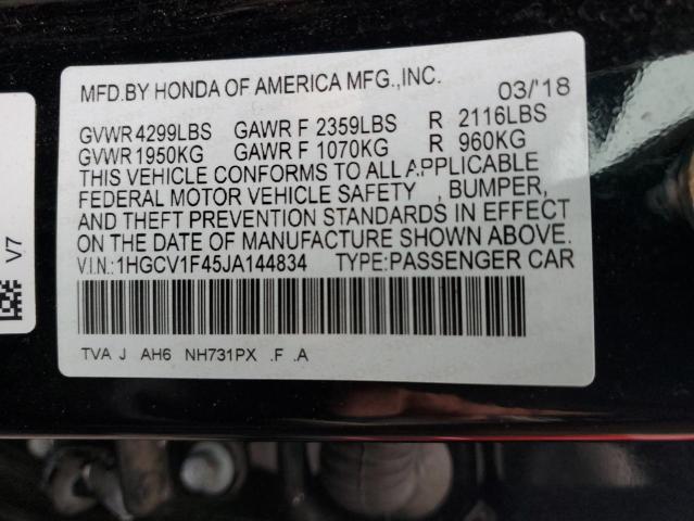 1HGCV1F45JA144834 - 2018 HONDA ACCORD EX BLACK photo 12