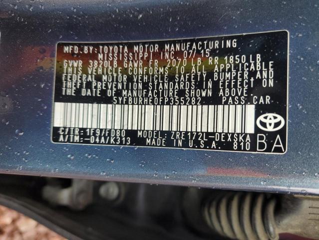 5YFBURHE0FP355282 - 2015 TOYOTA COROLLA L CHARCOAL photo 12