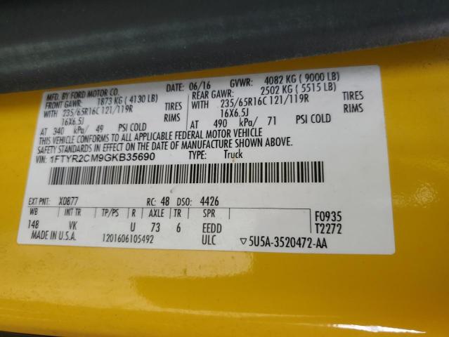1FTYR2CM9GKB35690 - 2016 FORD TRANSIT T-250 YELLOW photo 14