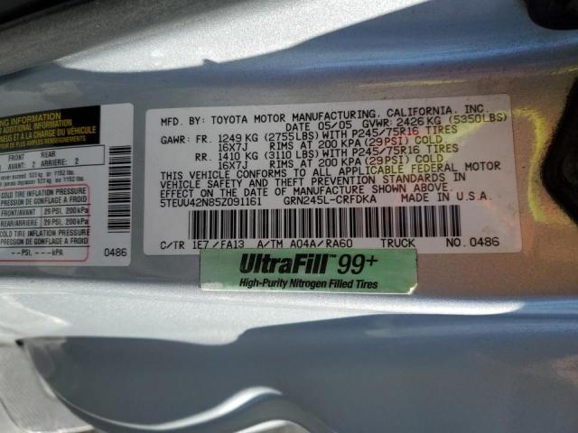 5TEUU42N85Z091161 - 2005 TOYOTA TACOMA ACCESS CAB ვერცხლისფერი ფოტო 12