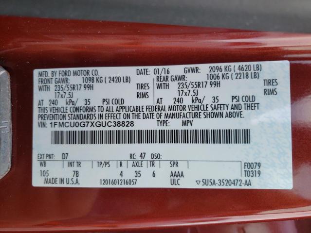 1FMCU0G7XGUC38828 - 2016 FORD ESCAPE SE MAROON photo 14