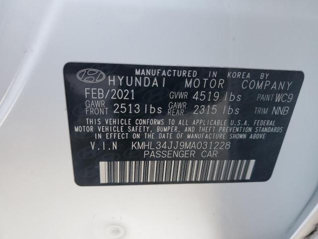 KMHL34JJ9MA031228 - 2021 HYUNDAI SONATA HYBRID WHITE photo 12