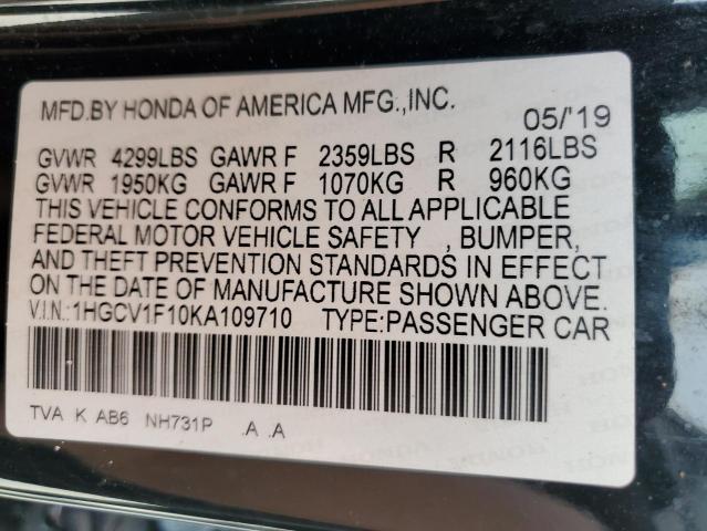 1HGCV1F10KA109710 - 2019 HONDA ACCORD LX BLACK photo 12