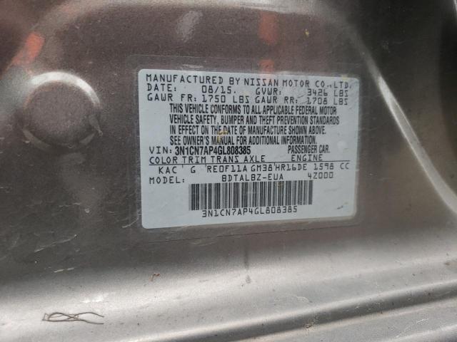 3N1CN7AP4GL808385 - 2016 NISSAN VERSA S GRAY photo 13