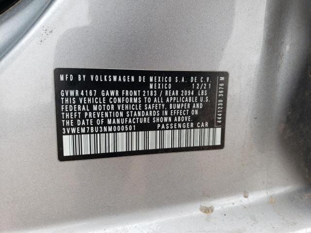 3VWEM7BU3NM000501 - 2022 VOLKSWAGEN JETTA SE SILVER photo 12