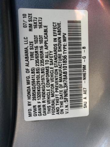 5FNRL3H78AB101856 - 2010 HONDA ODYSSEY EXL GRAY photo 13