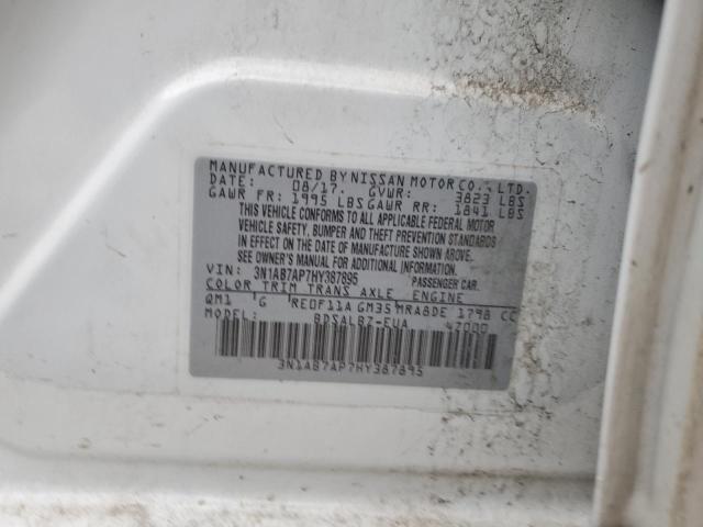 3N1AB7AP7HY387895 - 2017 NISSAN SENTRA S WHITE photo 12